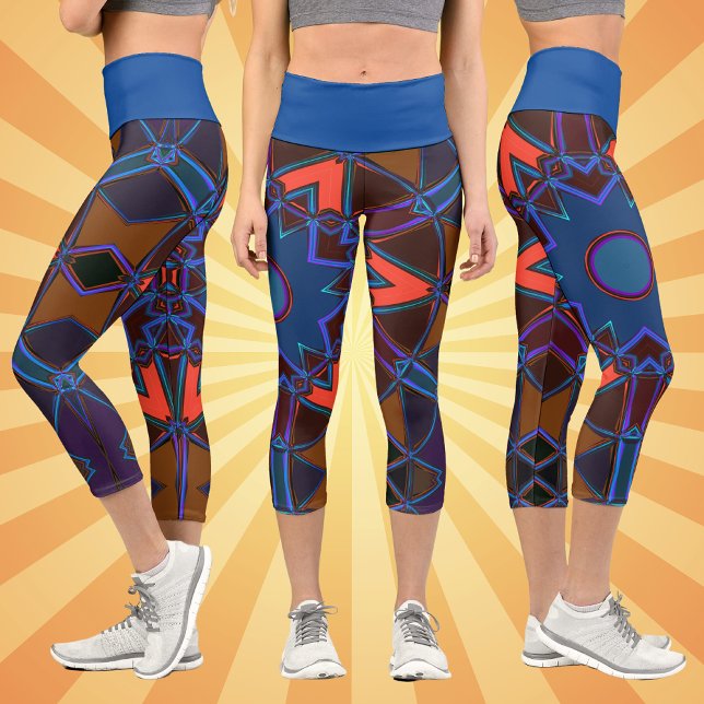 Cartoon Mandala Blue Orange and Purple Capri Leggings (Creator Uploaded)