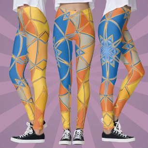 Cartoon Mandala Blue Orange and Yellow Leggings