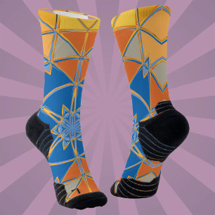 Cartoon Mandala Blue Orange and Yellow Socks