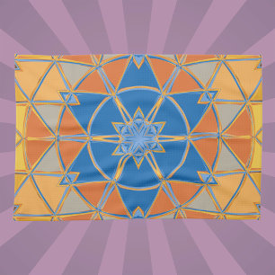 Cartoon Mandala Blue Orange and Yellow Tea Towel