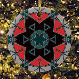 Cartoon Mandala Blue Red and Black Ceramic Ornament