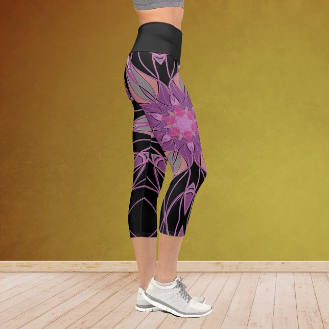 Cartoon Mandala Flower Black Purple an Pink Capri Leggings (Creator Uploaded)