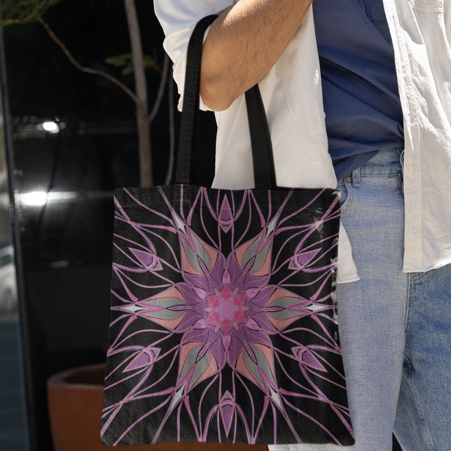 Cartoon Mandala Flower Black Purple an Pink Tote Bag (Creator Uploaded)