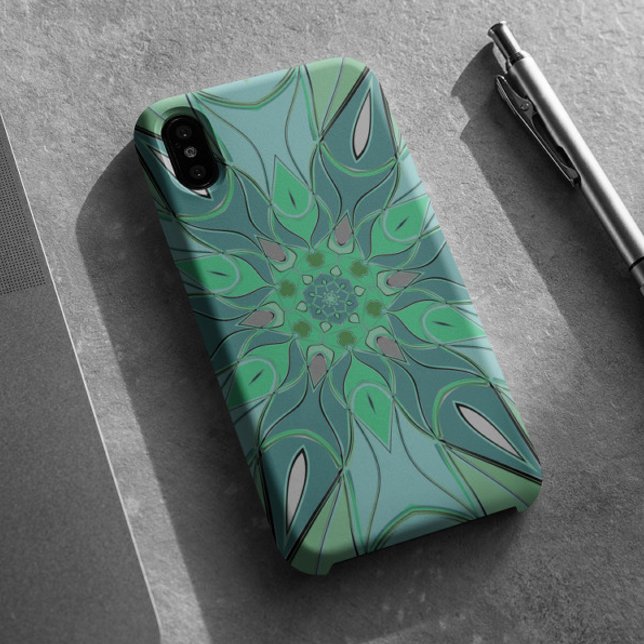 Cartoon Mandala Flower Blue and Green Case-Mate iPhone Case (Creator Uploaded)