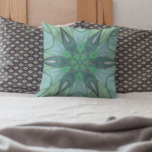 Cartoon Mandala Flower Blue and Green Cushion (Creator Uploaded)