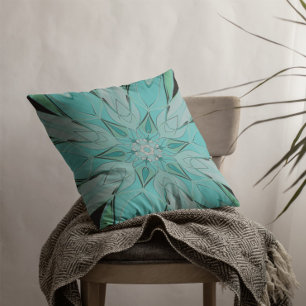 Cartoon Mandala Flower Blue and Green Cushion
