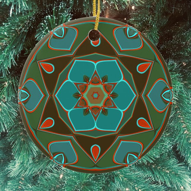 Cartoon Mandala Flower Blue and Orange Ceramic Ornament (Creator Uploaded)