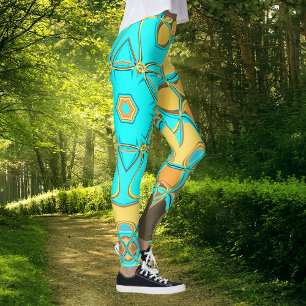 Cartoon Mandala Flower Blue and Orange Leggings