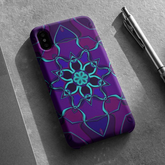 Cartoon Mandala Flower Blue and Purple Case-Mate iPhone Case (Creator Uploaded)