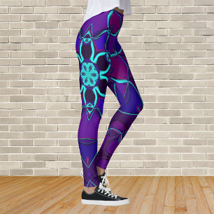 Cartoon Mandala Flower Blue and Purple Leggings