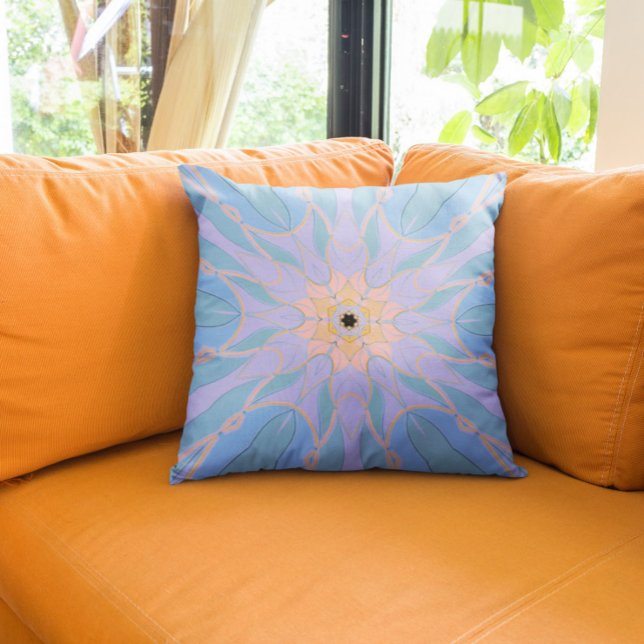Cartoon Mandala Flower Blue and Yellow Cushion (Creator Uploaded)