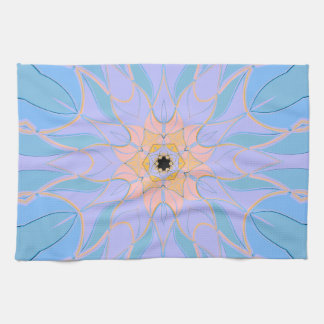 Cartoon Mandala Flower Blue and Yellow Tea Towel