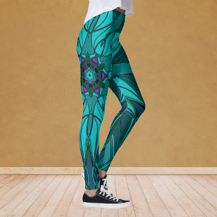 Cartoon Mandala Flower Blue Leggings