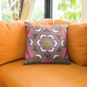 Cartoon Mandala Flower Blue Pink and Yellow Cushion