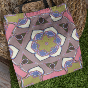 Cartoon Mandala Flower Blue Pink and Yellow Tote B Bag