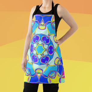 Cartoon Mandala Flower Blue Yellow and Pink Apron