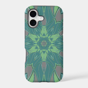 Cartoon Mandala Flower Green and Blue