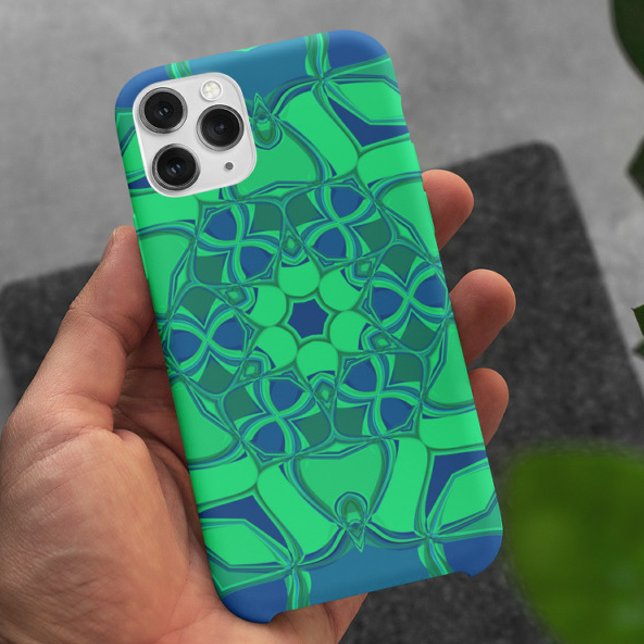Cartoon Mandala Flower Green and Blue Case-Mate iPhone Case (Creator Uploaded)