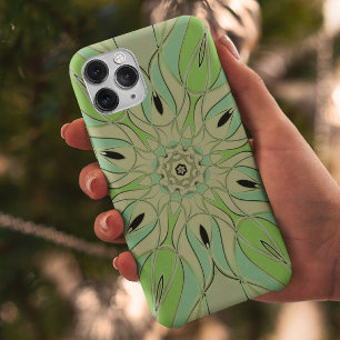 Cartoon Mandala Flower Green and Blue iPhone 11 Case