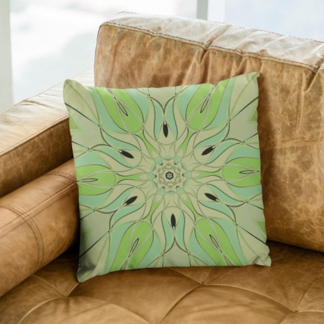 Cartoon Mandala Flower Green and Blue Cushion (Creator Uploaded)