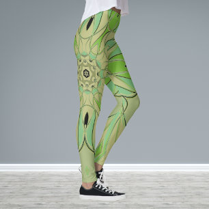 Cartoon Mandala Flower Green and Blue Leggings