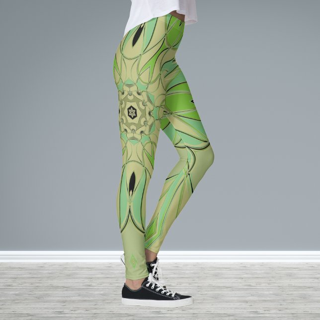 Cartoon Mandala Flower Green and Blue Leggings (Creator Uploaded)