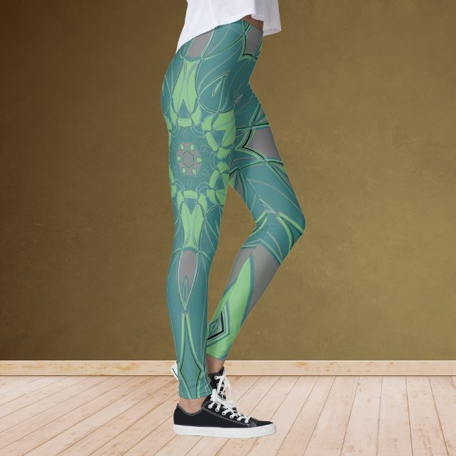 Cartoon Mandala Flower Green and Blue Leggings (Creator Uploaded)