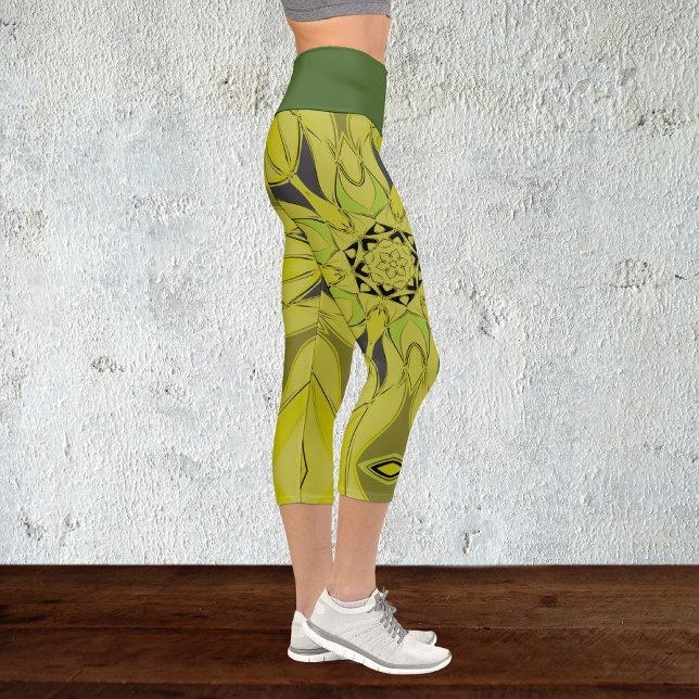 Cartoon Mandala Flower Green Capri Leggings (Creator Uploaded)