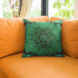 Cartoon Mandala Flower Green Cushion