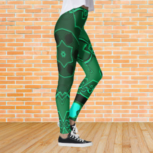 Cartoon Mandala Flower Green Leggings