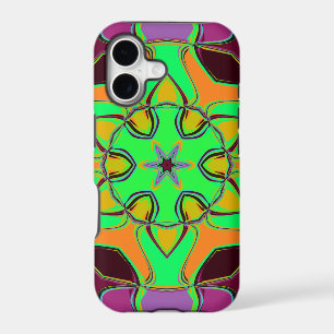 Cartoon Mandala Flower Green Orange and Purple