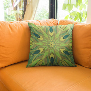 Cartoon Mandala Flower Green Yellow and Blue Cushion