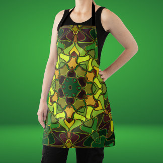Cartoon Mandala Flower Green Yellow and Orange Apron