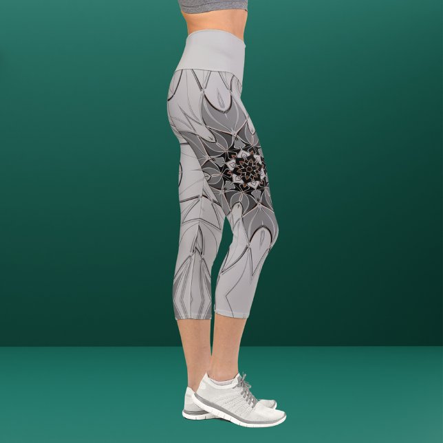 Cartoon Mandala Flower Grey Capri Leggings (Creator Uploaded)