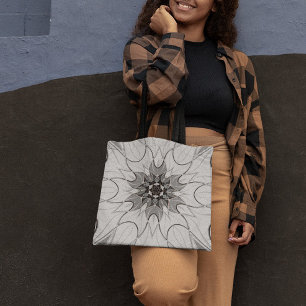 Cartoon Mandala Flower Grey Tote Bag