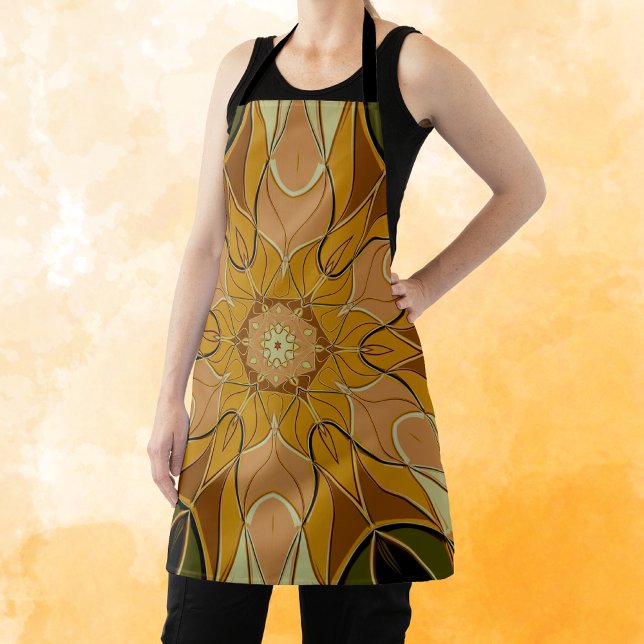 Cartoon Mandala Flower Orange and Green Apron (Creator Uploaded)