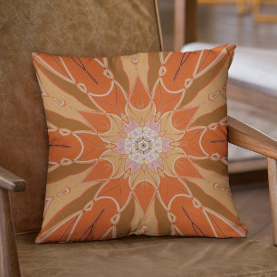 Cartoon Mandala Flower Orange and Pink Cushion