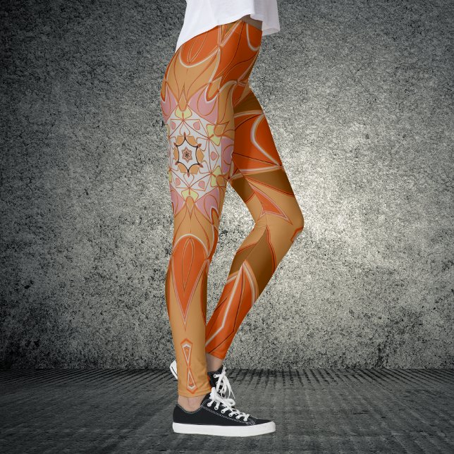 Cartoon Mandala Flower Orange and Pink Leggings (Creator Uploaded)