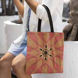 Cartoon Mandala Flower Orange and Pink Tote Bag