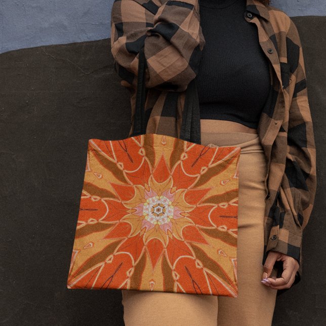 Cartoon Mandala Flower Orange and Pink Tote Bag (Creator Uploaded)
