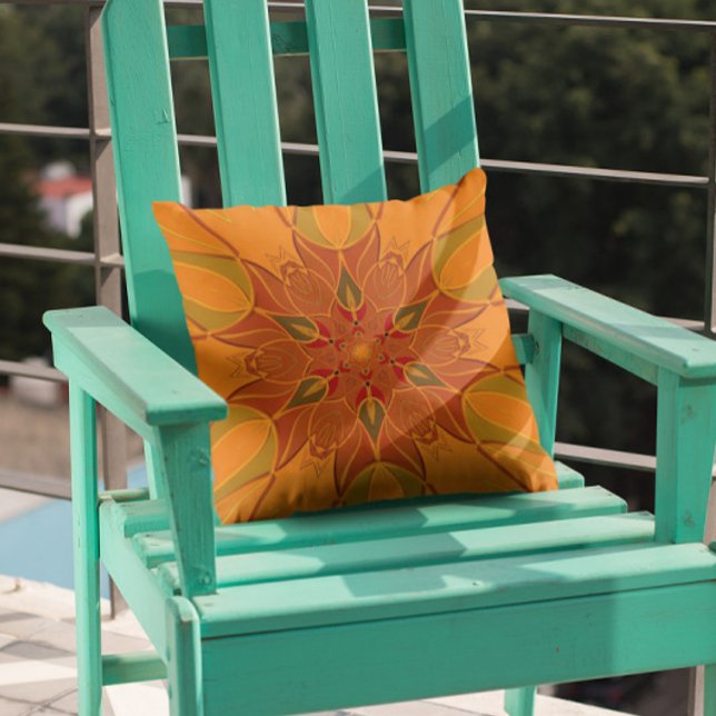 Cartoon Mandala Flower Orange and Red Cushion (Creator Uploaded)