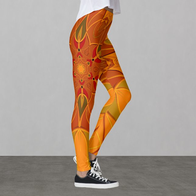 Cartoon Mandala Flower Orange and Red Leggings (Creator Uploaded)