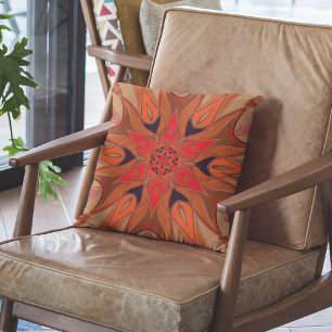 Cartoon Mandala Flower Orange Cushion