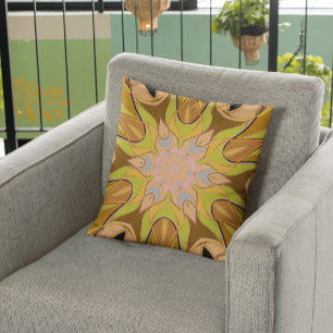 Cartoon Mandala Flower Orange Green and Blue Cushion