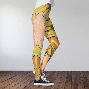 Cartoon Mandala Flower Orange Green and Blue Leggings