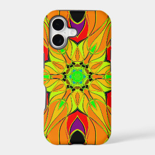 Cartoon Mandala Flower Orange Green and Red