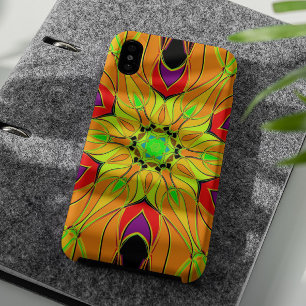 Cartoon Mandala Flower Orange Green and Red iPhone 11 Case