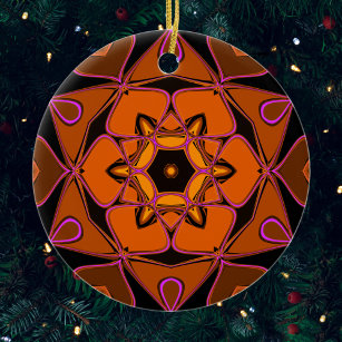Cartoon Mandala Flower Orange Pink and Black Ceramic Ornament