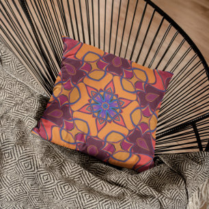 Cartoon Mandala Flower Orange Purple and Blue Cushion