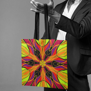 Cartoon Mandala Flower Orange Purple and Red Tote Bag